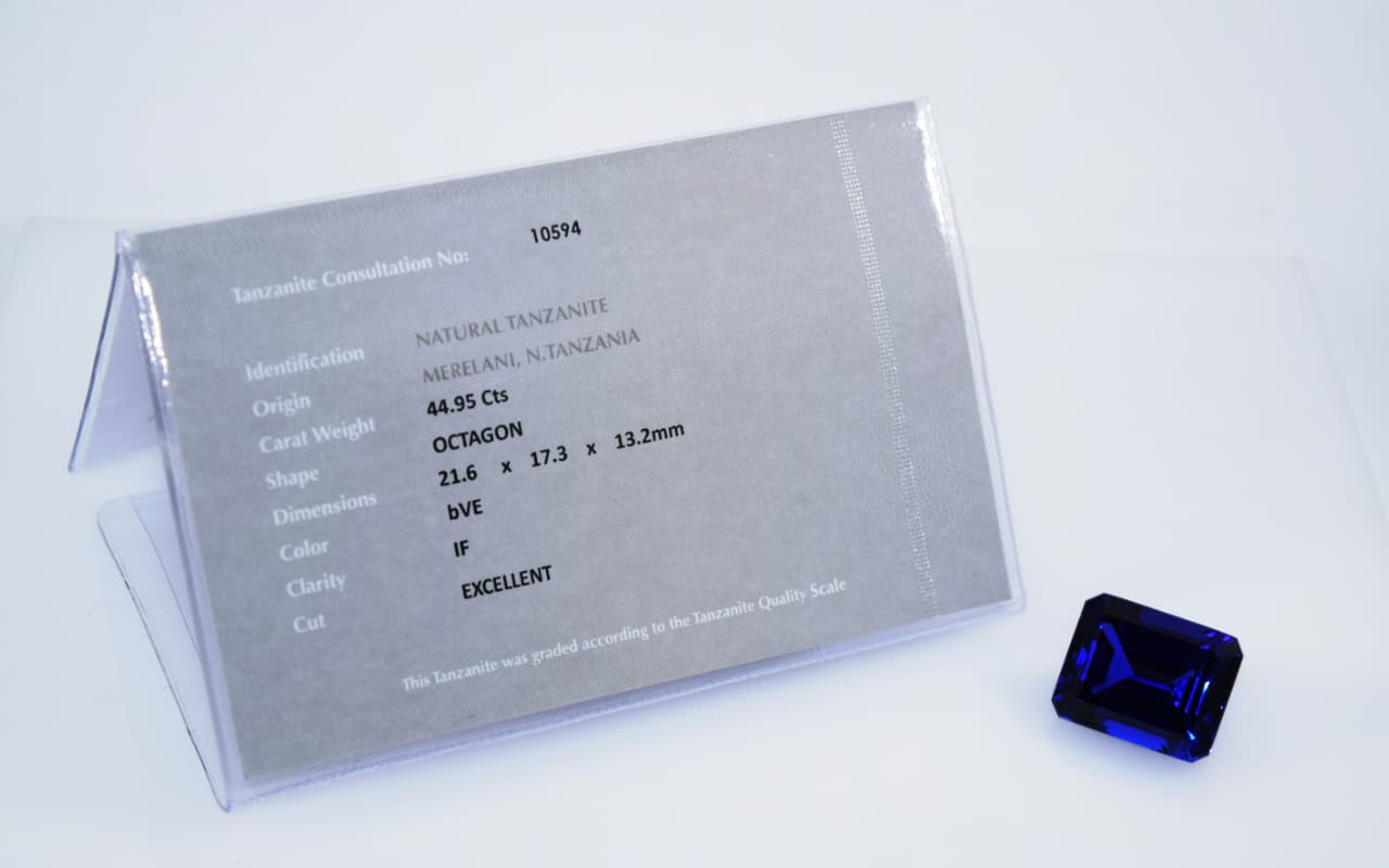 An example of a Tanzanite certificate from tanzanite experience; how to read a tanzanite certificate