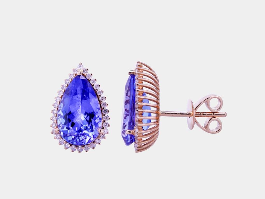 Chic Tanzanite earrings studs, masterfully crafted to showcase the alluring blue hue and rare elegance of Tanzanite.