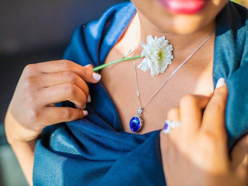 Close-up view of high-quality natural Tanzanite stone